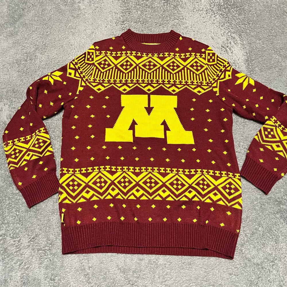 Minnesota Gophers Sweater Mens Large Maroon Yellow Fair Isle Campus